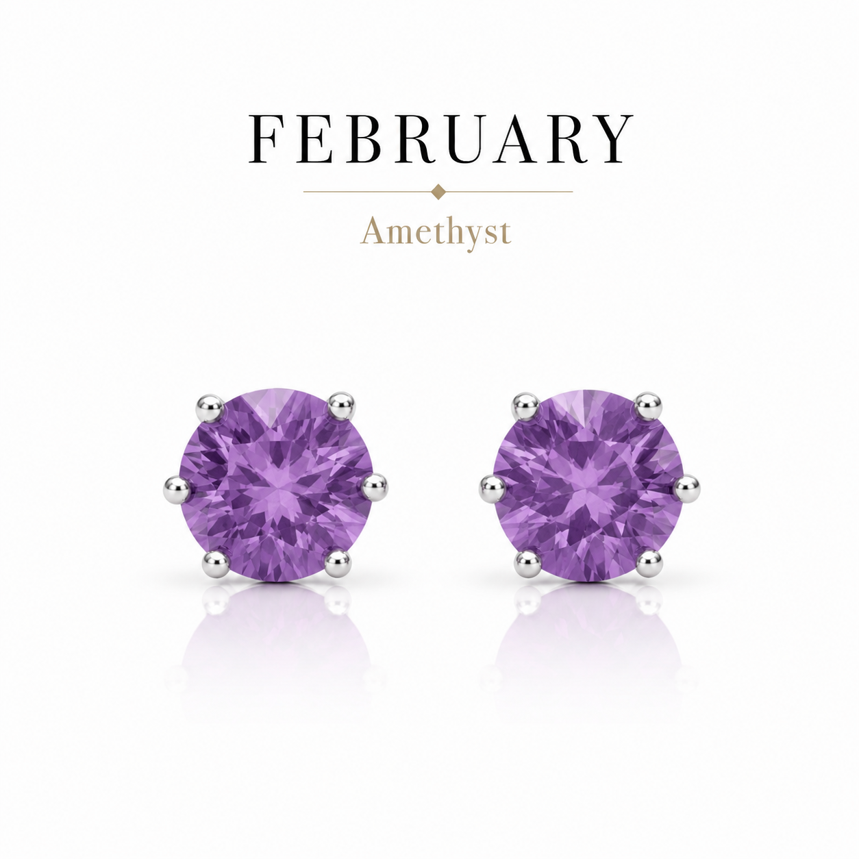 February Birthstone Crystal Stud Earrings — Amethyst