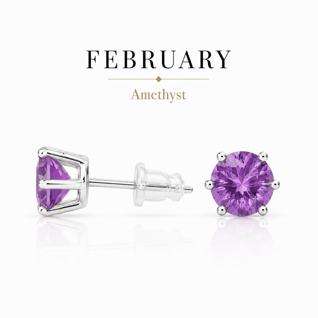 February Birthstone Crystal Stud Earrings — Amethyst