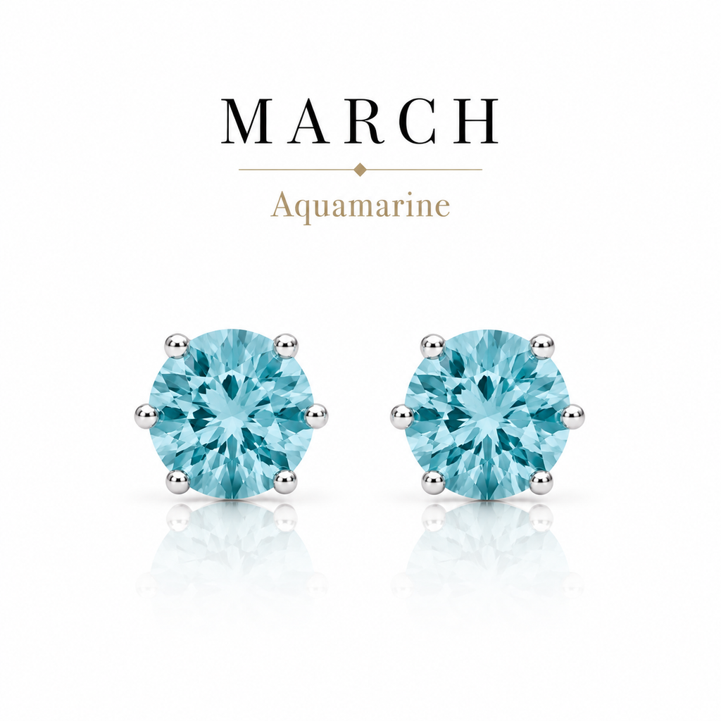 March Birthstone Crystal Stud Earrings — Aquamarine