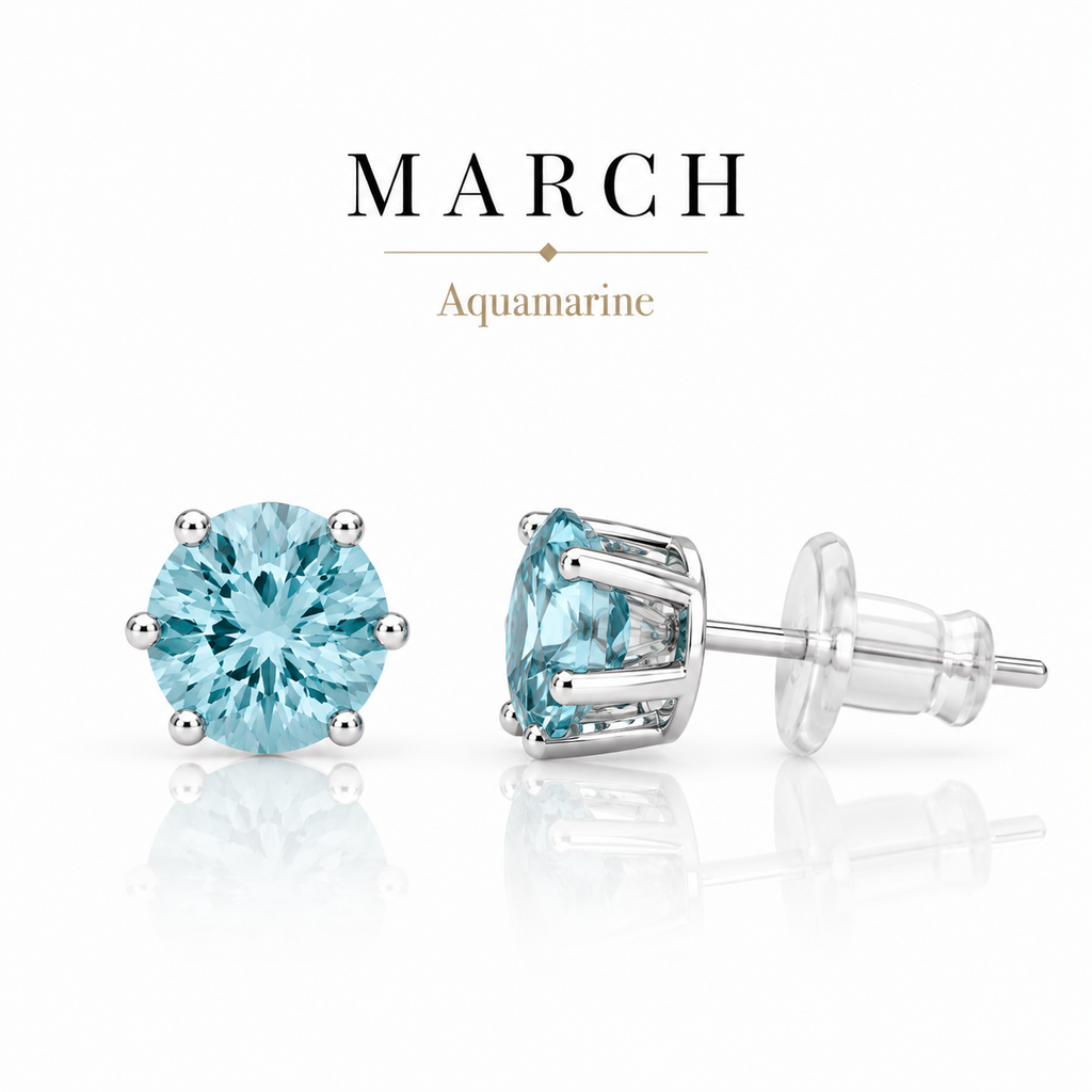 March Birthstone Crystal Stud Earrings — Aquamarine