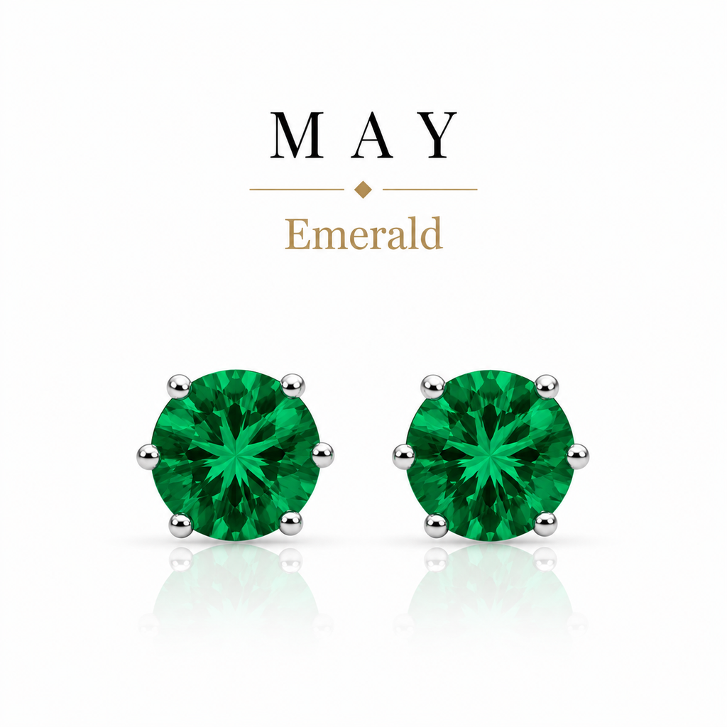 May Birthstone Crystal Stud Earrings — Emerald