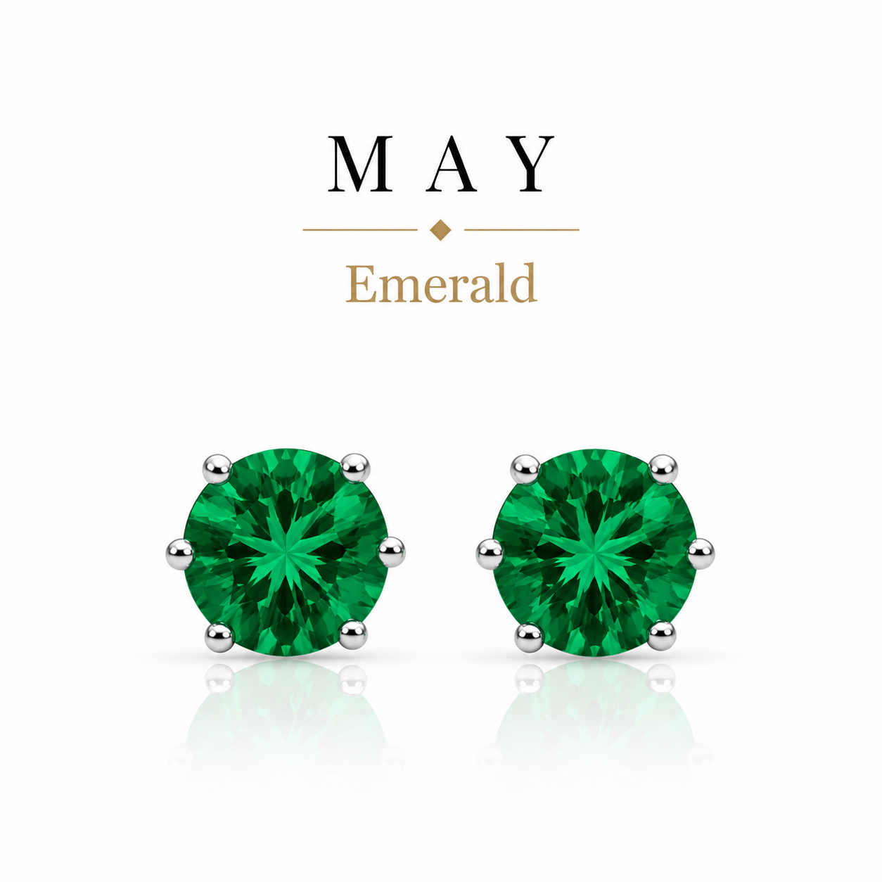 May Birthstone Crystal Stud Earrings — Emerald