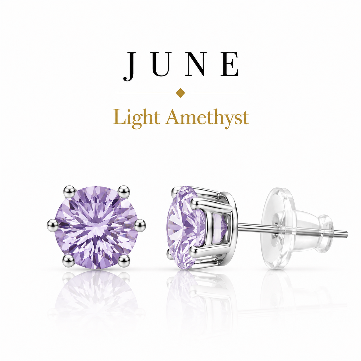 June Birthstone Crystal Stud Earrings — Light Amethyst