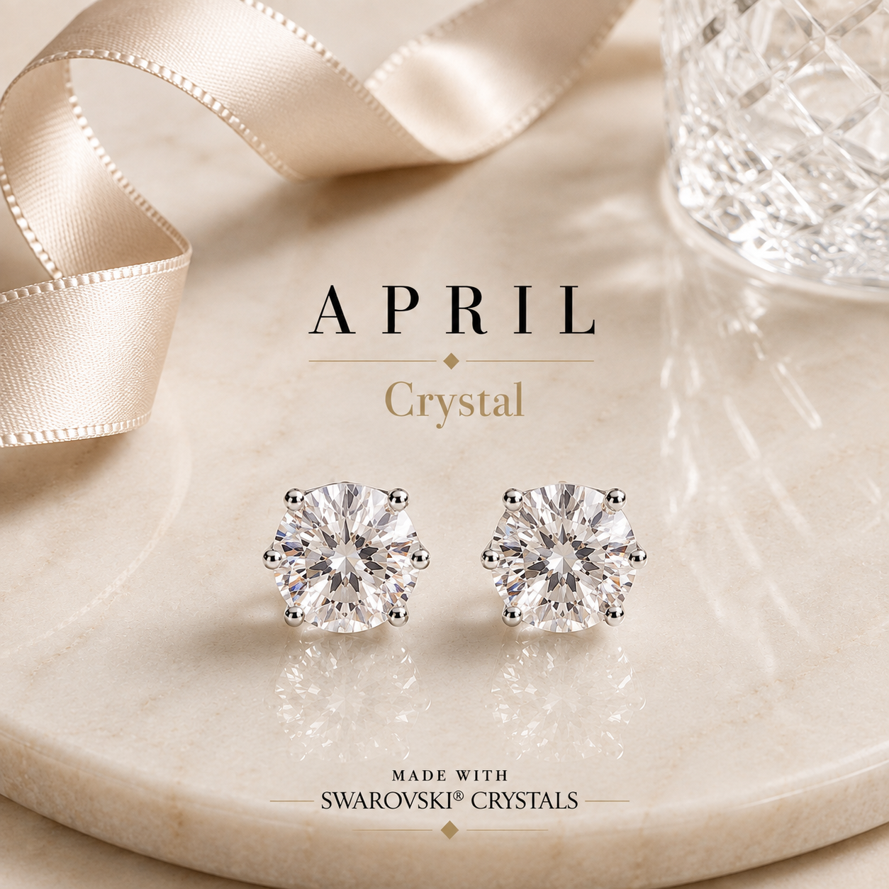 April Birthstone Crystal Stud Earrings — Crystal