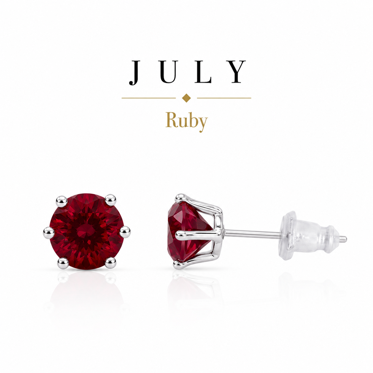 July Birthstone Crystal Stud Earrings — Ruby