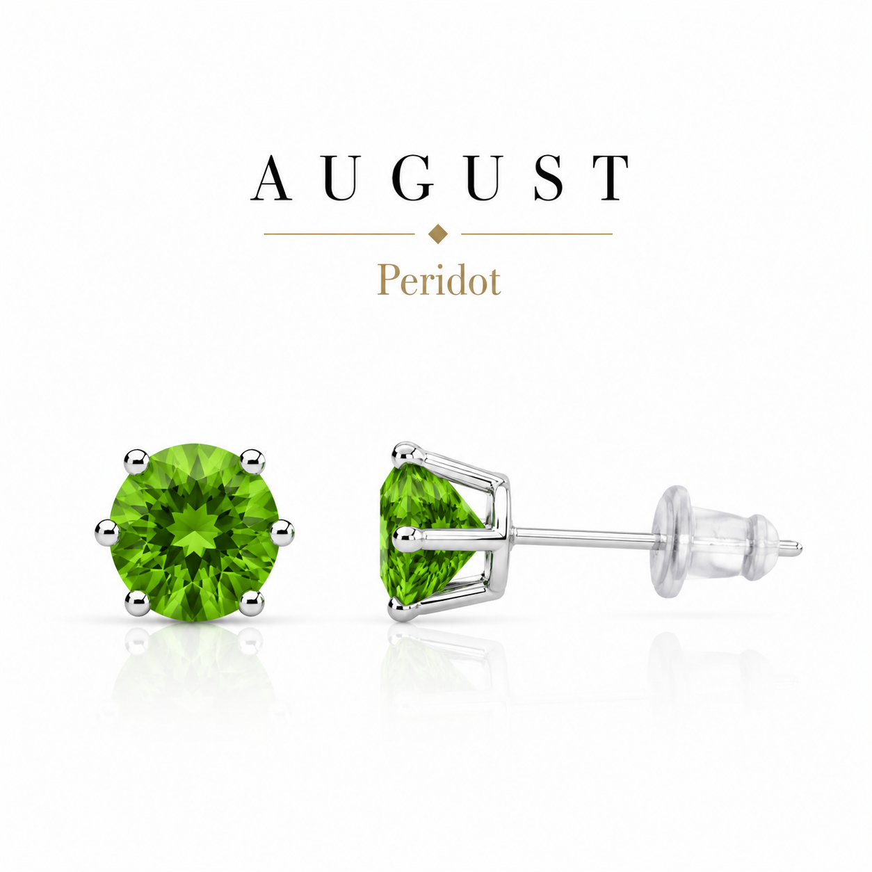 August Birthstone Crystal Stud Earrings — Peridot