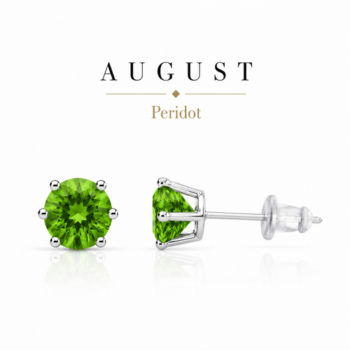 August Birthstone Crystal Stud Earrings — Peridot
