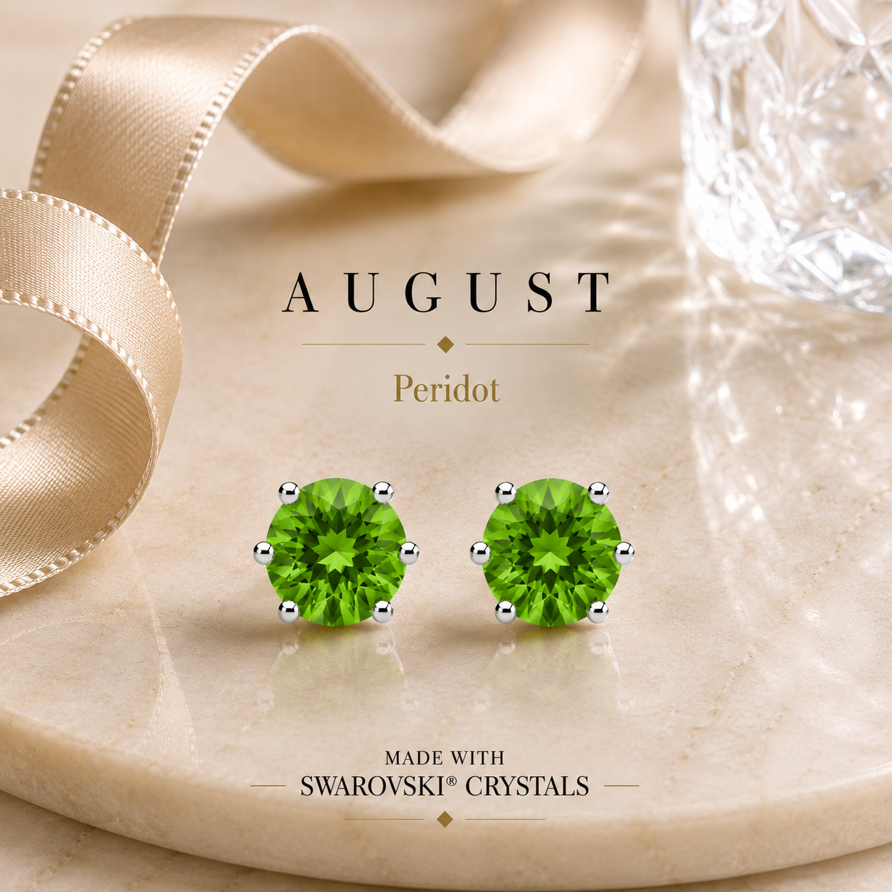 August Birthstone Crystal Stud Earrings — Peridot