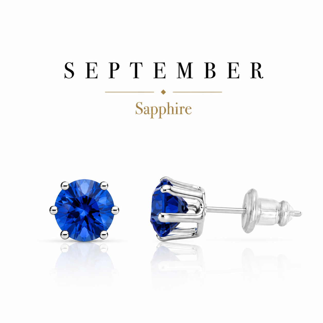 September Birthstone Crystal Stud Earrings — Sapphire