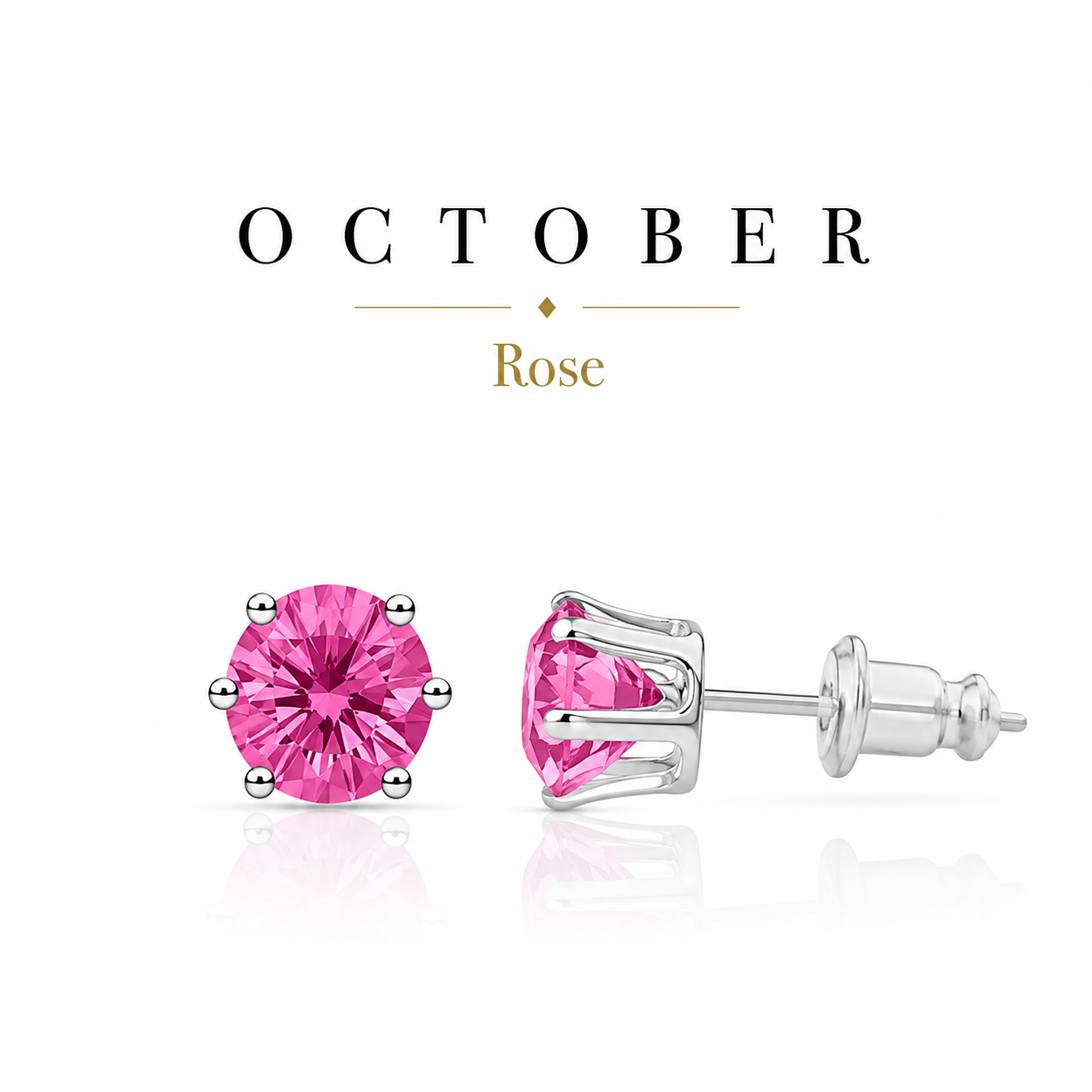 October Birthstone Crystal Stud Earrings — Rose
