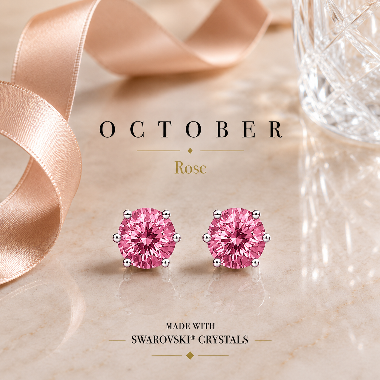 October Birthstone Crystal Stud Earrings — Rose