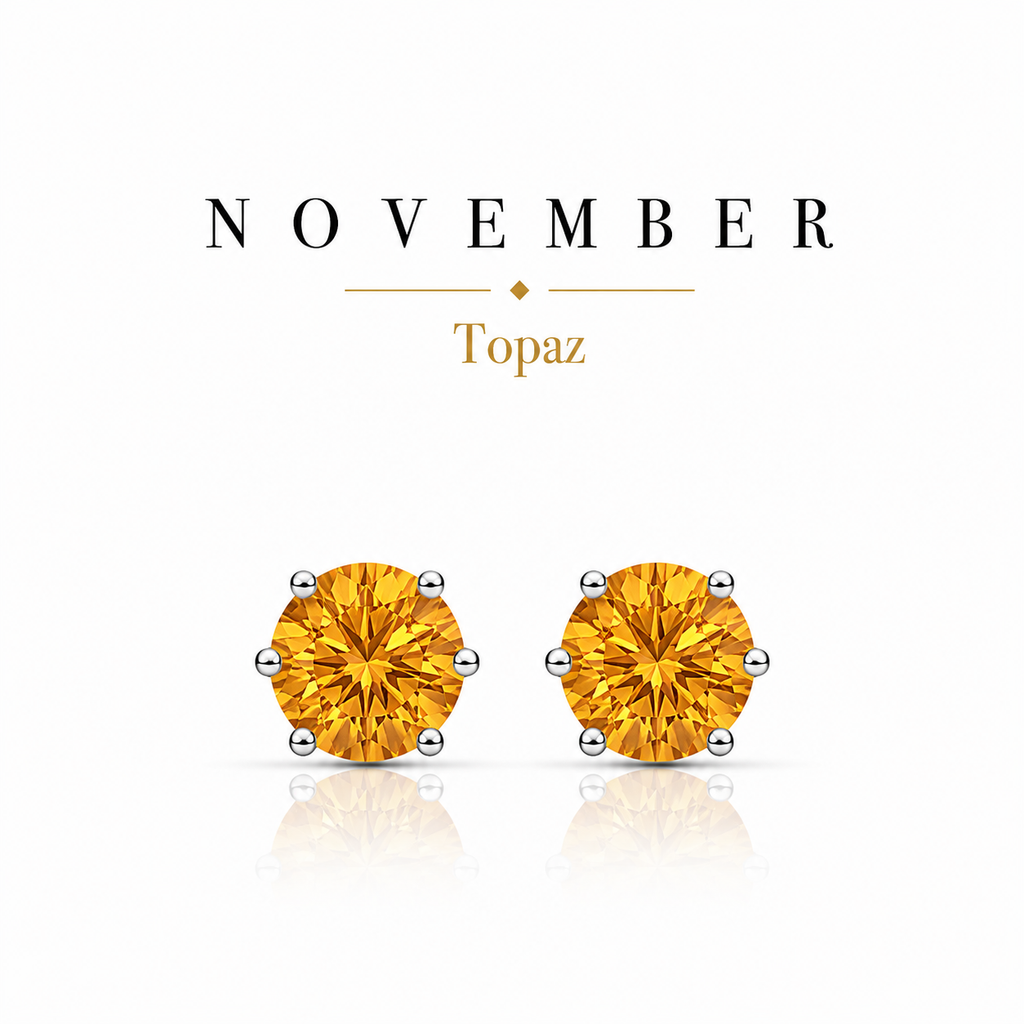November Birthstone Crystal Stud Earrings — Topaz