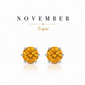 November Birthstone Crystal Stud Earrings — Topaz