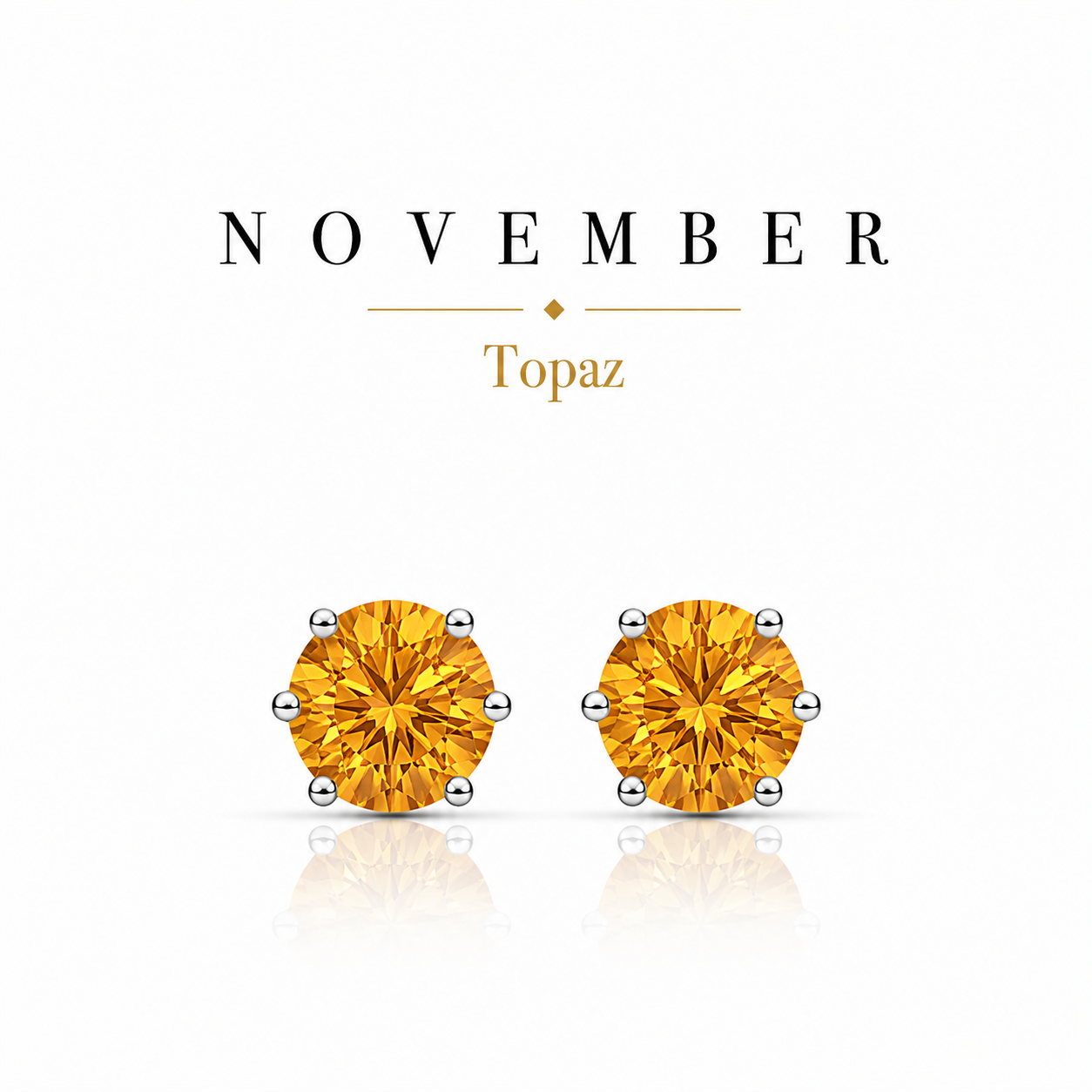 November Birthstone Crystal Stud Earrings — Topaz