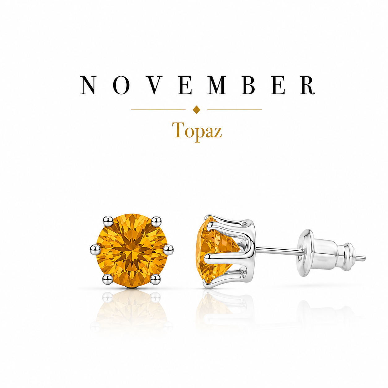 November Birthstone Crystal Stud Earrings — Topaz