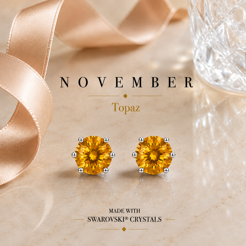 November Birthstone Crystal Stud Earrings — Topaz
