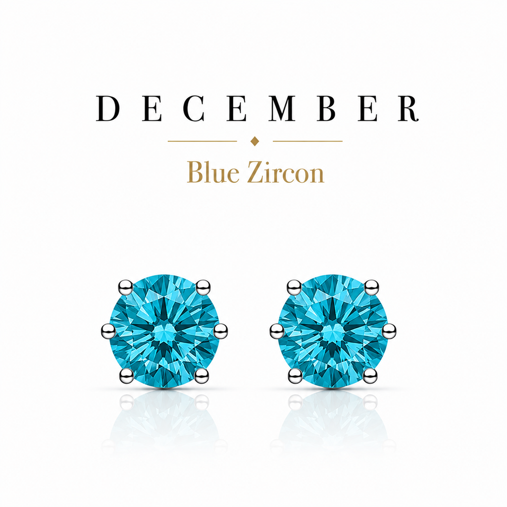 December Birthstone Crystal Stud Earrings — Blue Zircon