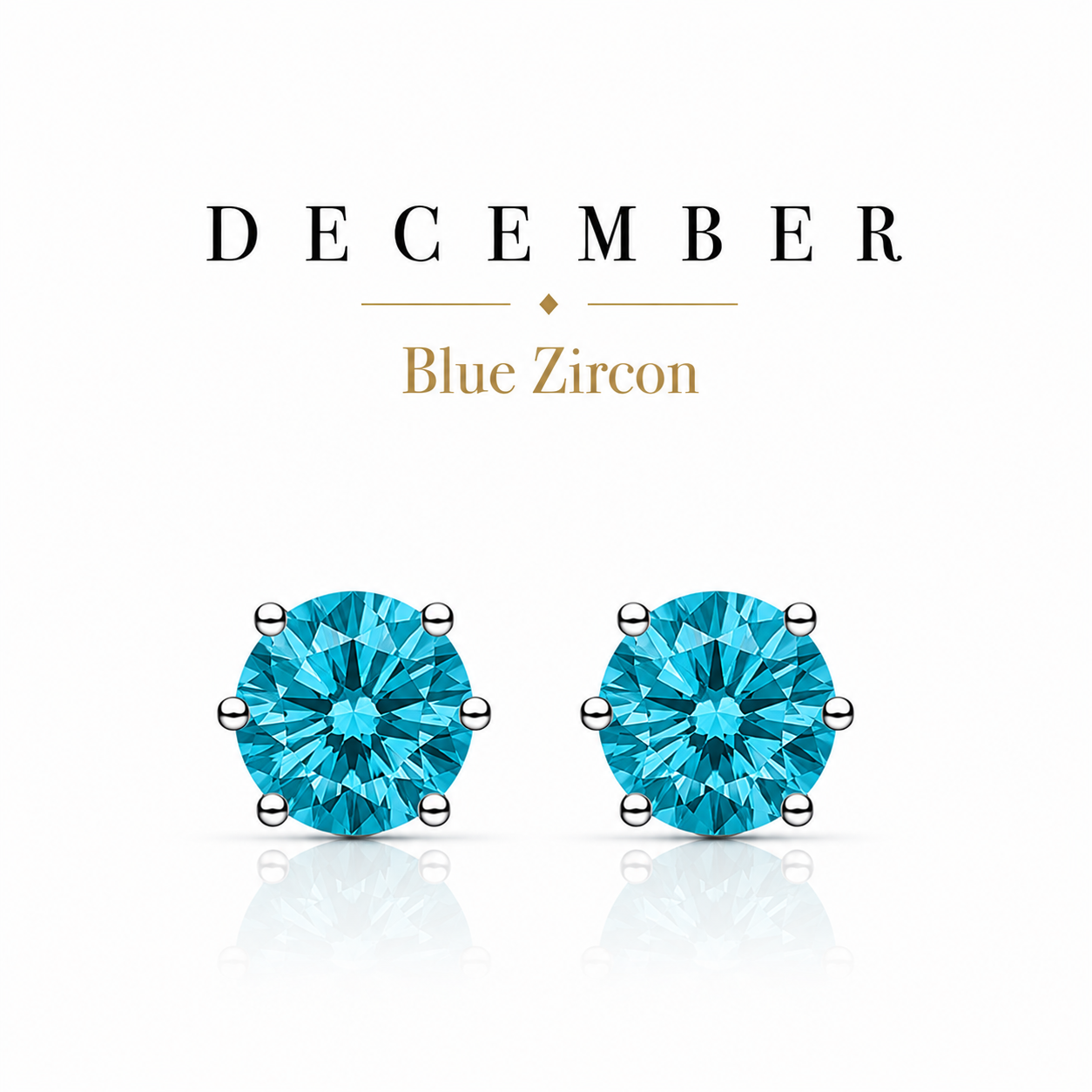December Birthstone Crystal Stud Earrings — Blue Zircon