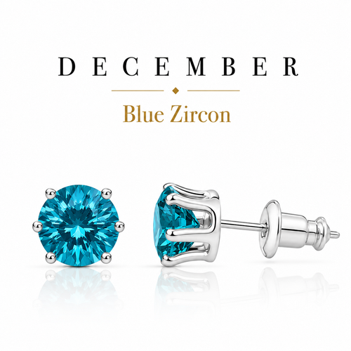 December Birthstone Crystal Stud Earrings — Blue Zircon