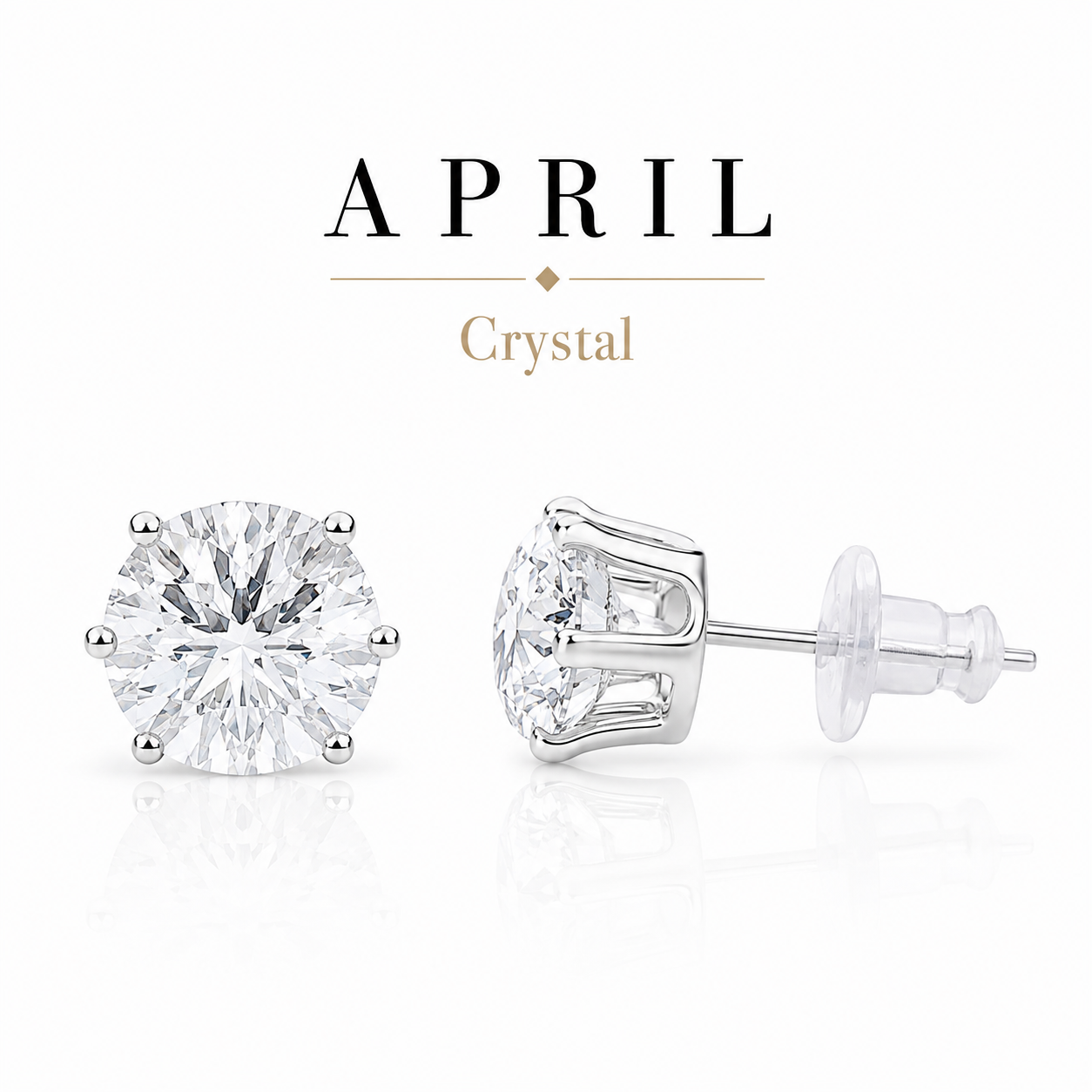 April Birthstone Crystal Stud Earrings — Crystal