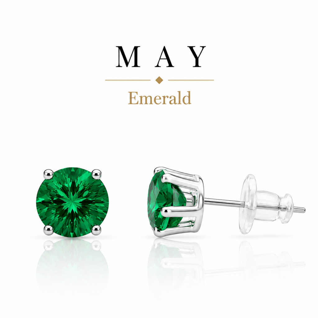 May Birthstone Crystal Stud Earrings — Emerald
