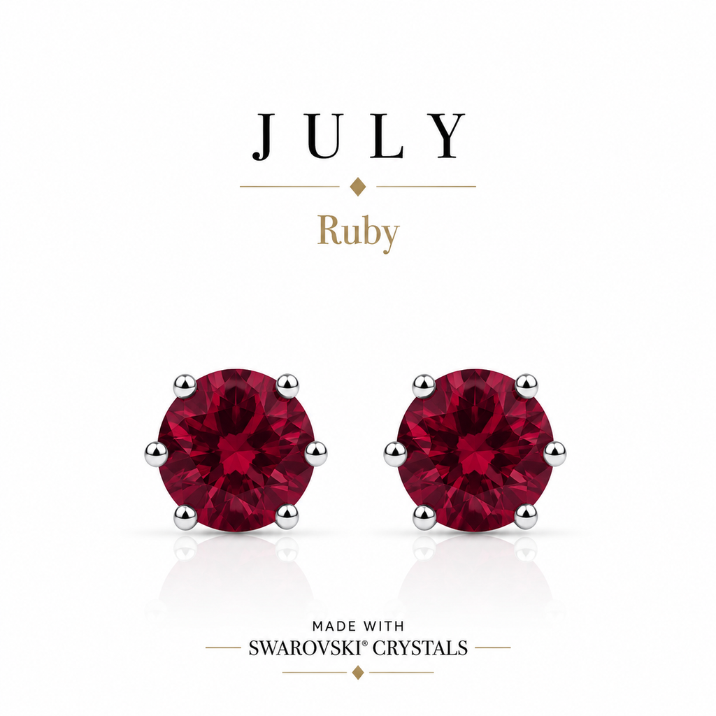 July Birthstone Crystal Stud Earrings — Ruby