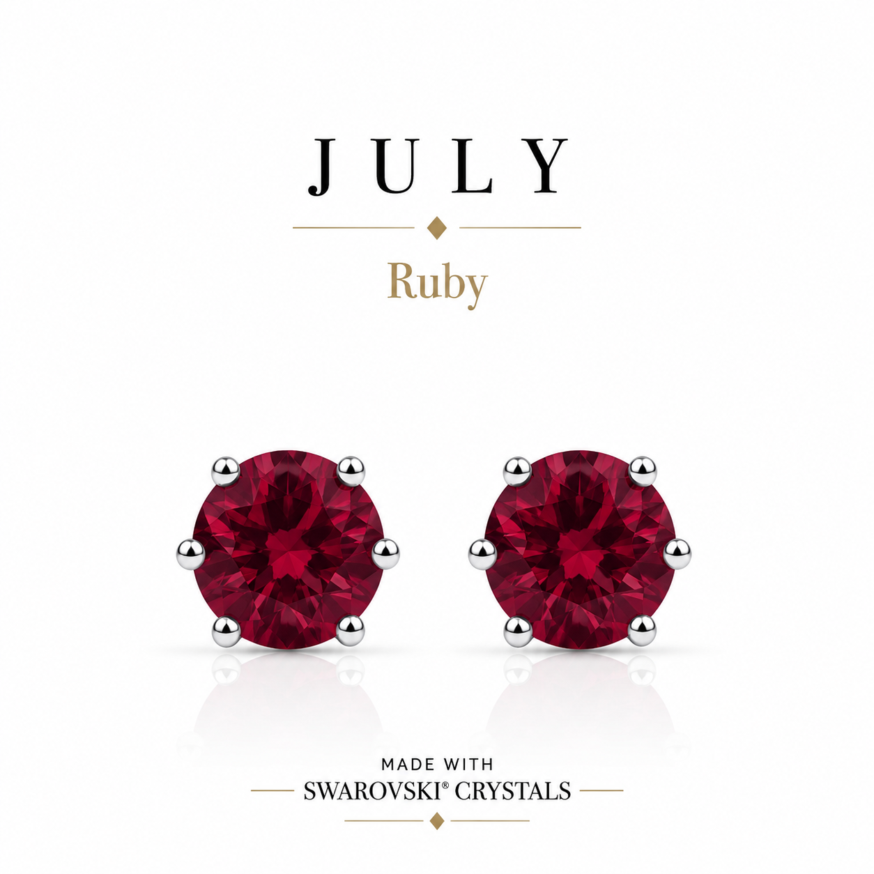 July Birthstone Crystal Stud Earrings — Ruby