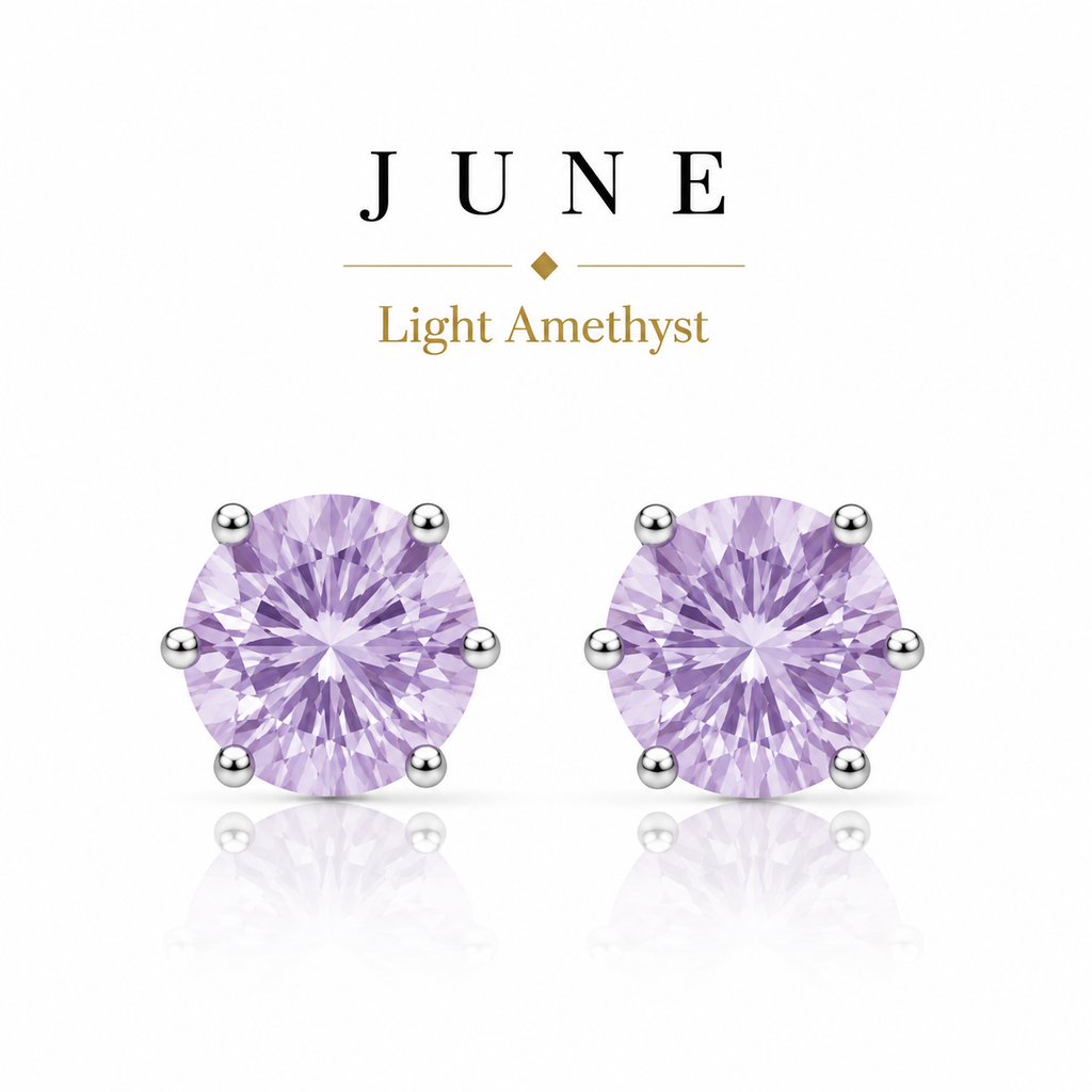 June Birthstone Crystal Stud Earrings — Light Amethyst