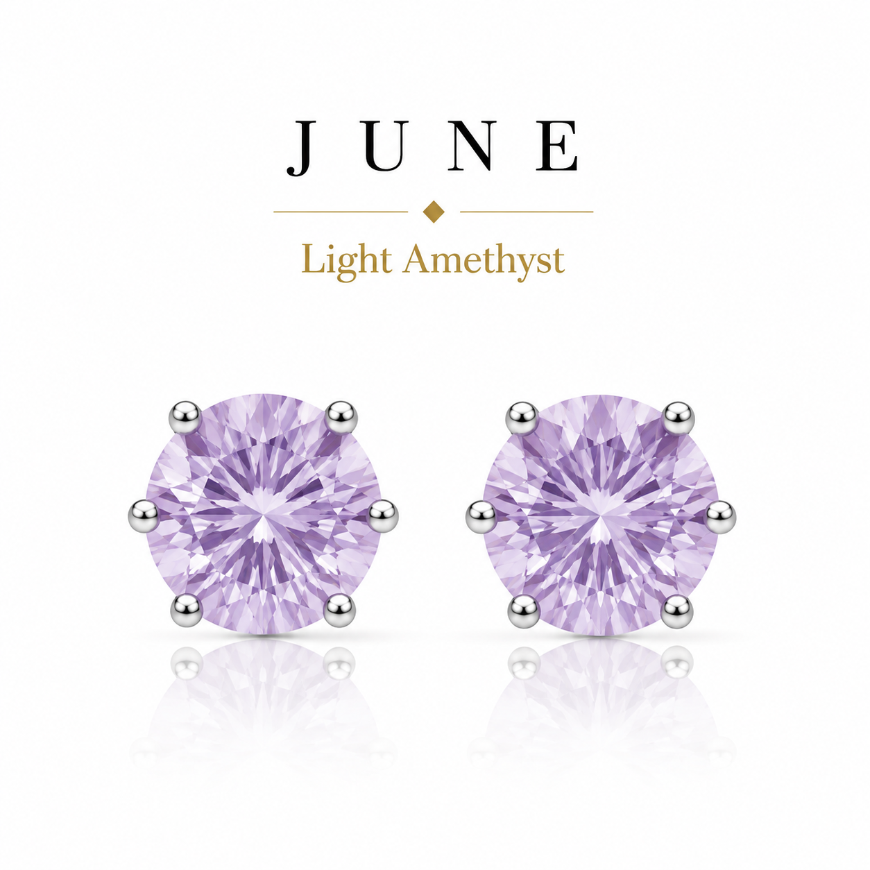 June Birthstone Crystal Stud Earrings — Light Amethyst