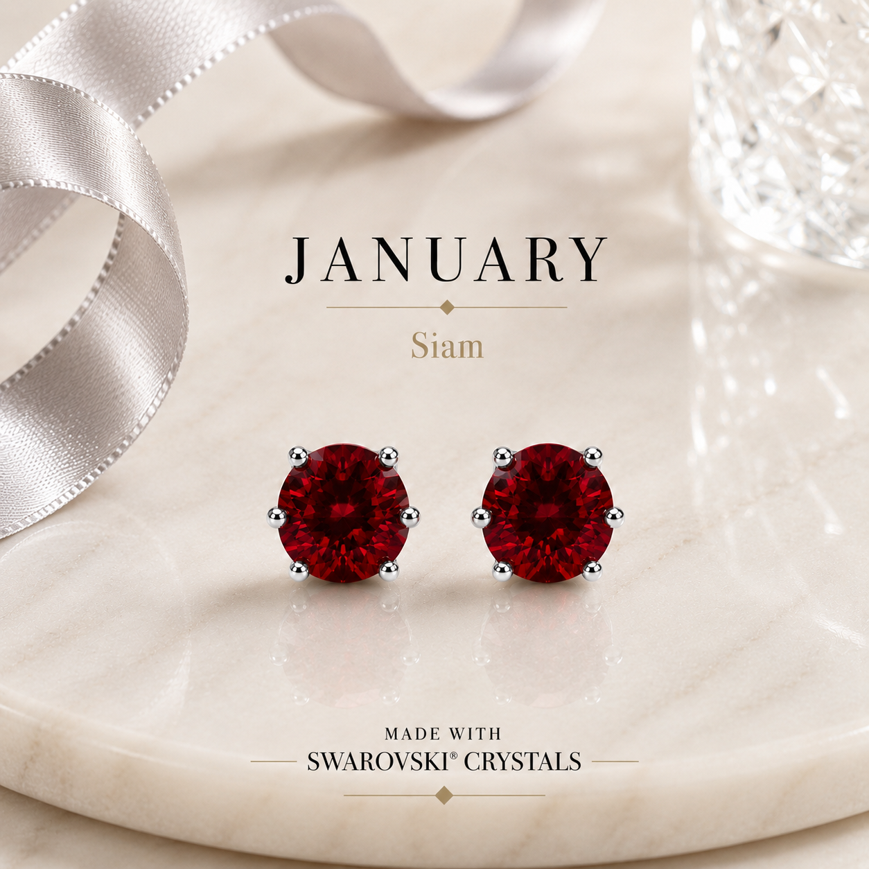 January Birthstone Crystal Stud Earrings — Siam