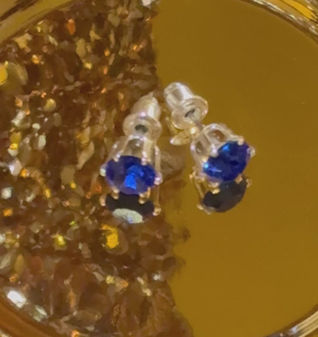 September Birthstone Crystal Stud Earrings — Sapphire